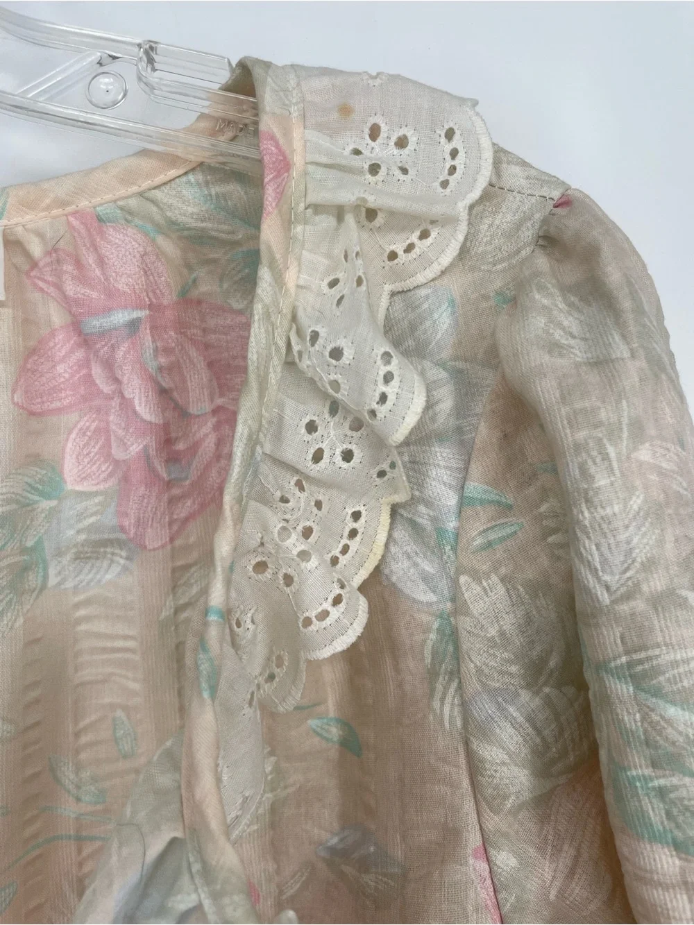Vtg Anne Leslie Pastel Muted Floral 80s Textured Maxi House Coat PJs Zip Front - Picture 14 of 16